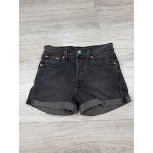 Levi Strauss & Co Womens High Waisted Denim Shorts Washed Black W26 Button Fly